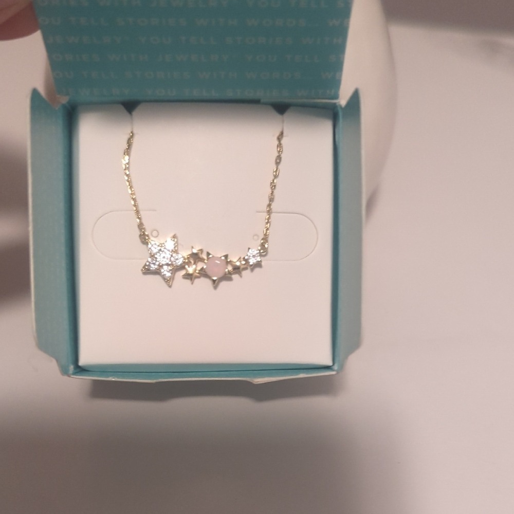 Origami Owl Gold Necklace with Pink and White Stars